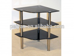 Modern Cheap Three Layers Black Tempered Glass Corner Table