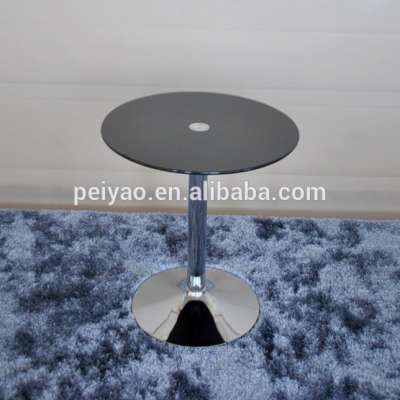 Stainless Steel Base Round Tempered Black Glass Corner Table